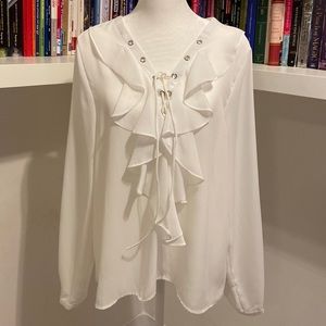Gypsy Style- White Long Sleeve Blouse with Ruffles in the Front